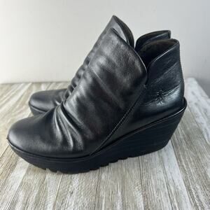 Fly London Womens Yoxy Zipper Wedge Ankle Boots EU 38 US 7.5 Graphite Leather